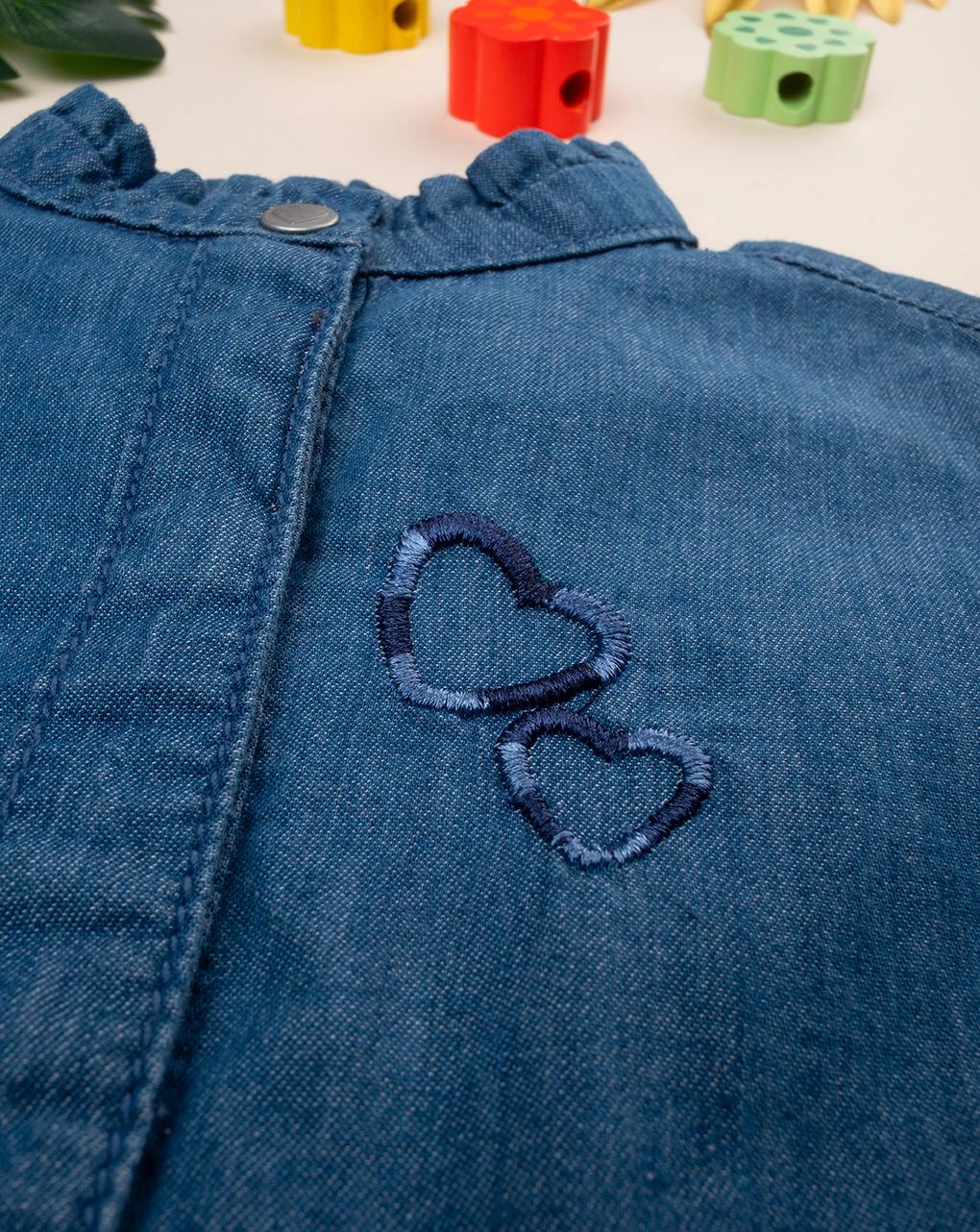 βρεφικό τζιν πουκάμισο μπλε με καρδούλες για κορίτσι - Prénatal