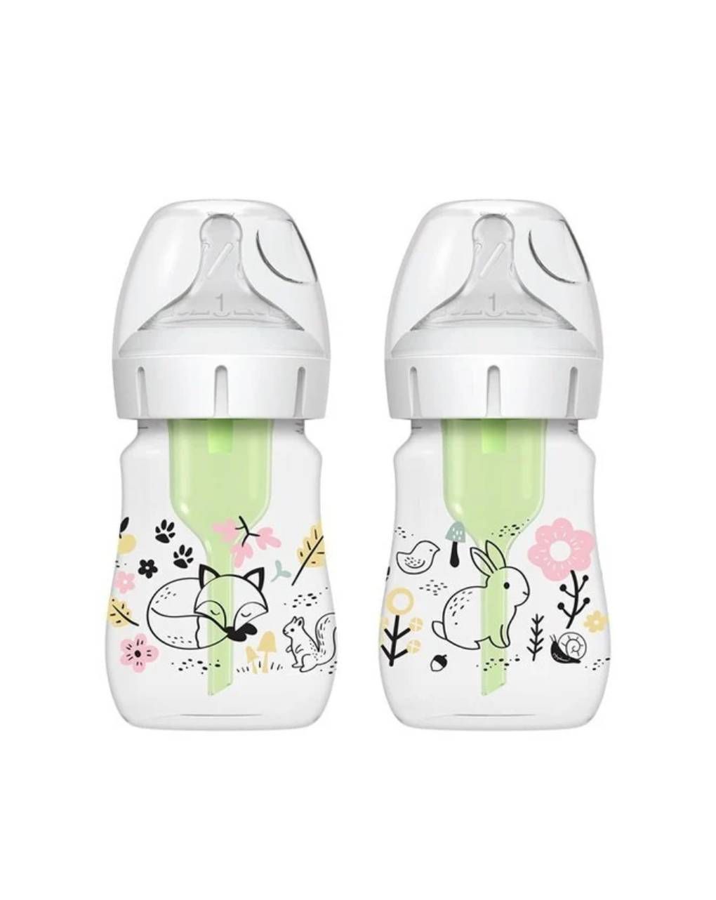 Dr. brown's options+ πλαστικό μπιμπερό με φαρδύ λαιμό & anti-colic δάσος 2x150ml 112.70.1hc.386 - Dr Browns