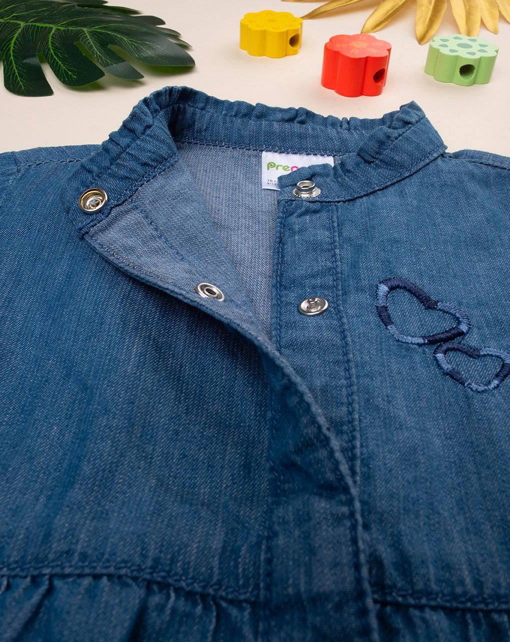 βρεφικό τζιν πουκάμισο μπλε με καρδούλες για κορίτσι - Prénatal