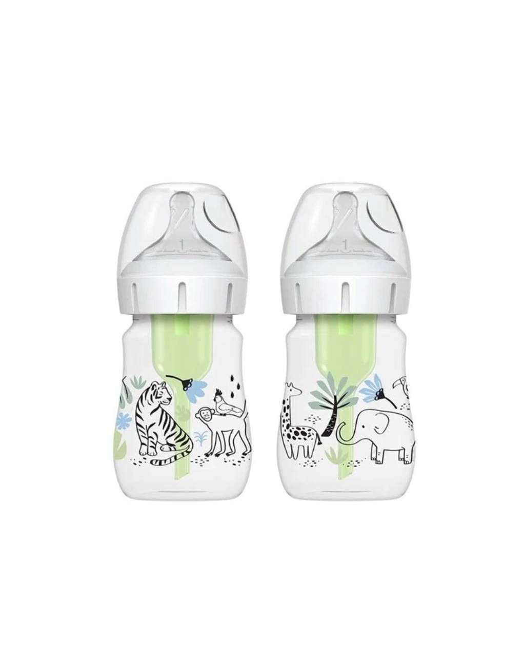 Dr. brown's options+ πλαστικό μπιμπερό με φαρδύ λαιμό & anti-colic ζούγκλα 2x150ml 112.70.1hc.385 - Dr Browns