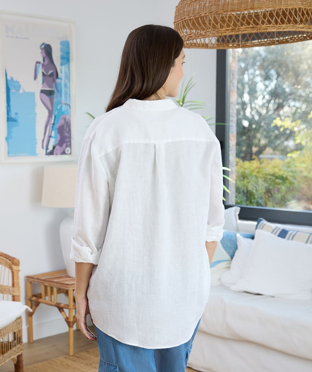 γυναικείο πουκάμισο εγκυμοσύνης/θηλασμού λινό λευκό - Prénatal