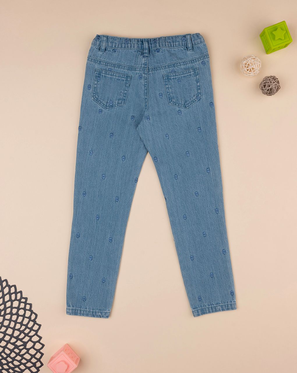 παιδικό τζιν παντελόνι μπλε με λουλούδια για κορίτσι - Prénatal