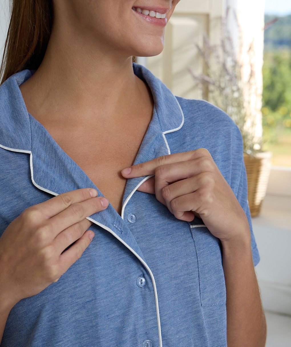 γυναικεία πιτζάμα εγκυμοσύνης/θηλασμού μπλε με δαντέλα - Prénatal