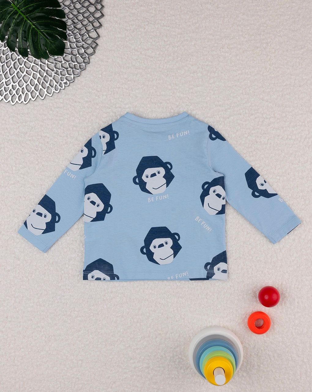 βρεφική μπλούζα γαλάζια με μαϊμουδάκια για αγόρι - Prénatal