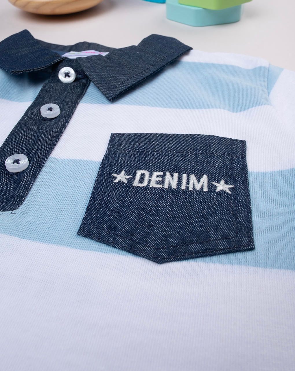 βρεφική μπλούζα πόλο ριγέ λευκό/γαλάζιο indigo για αγόρι - Prénatal
