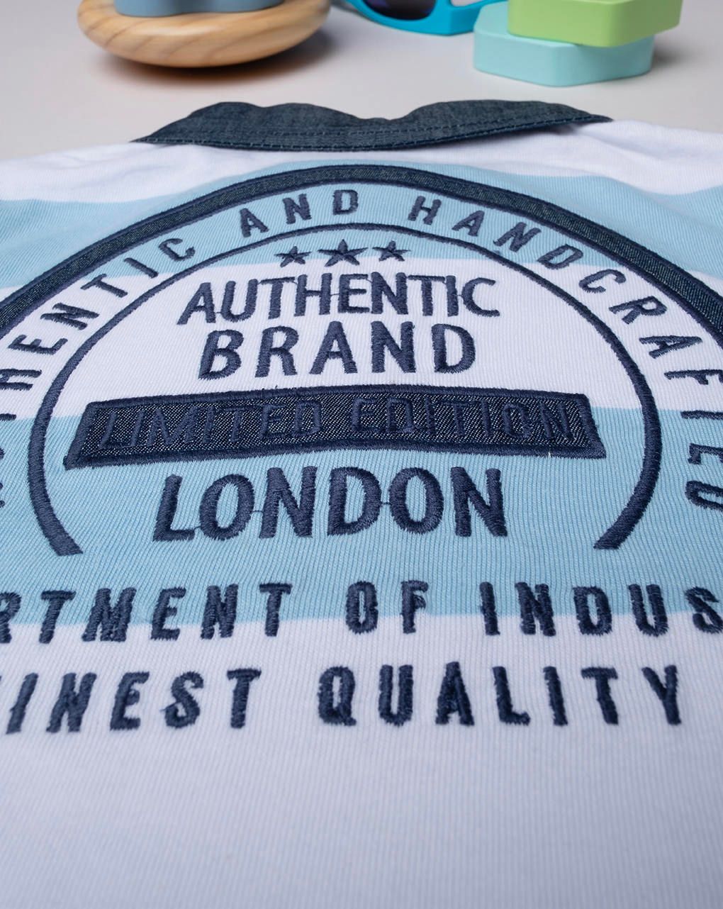 βρεφική μπλούζα πόλο ριγέ λευκό/γαλάζιο indigo για αγόρι - Prénatal