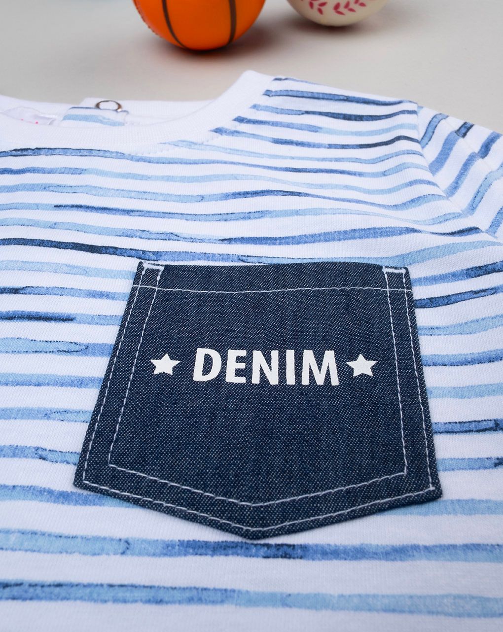 βρεφική μπλούζα λευκή ριγέ indigo για αγόρι - Prénatal