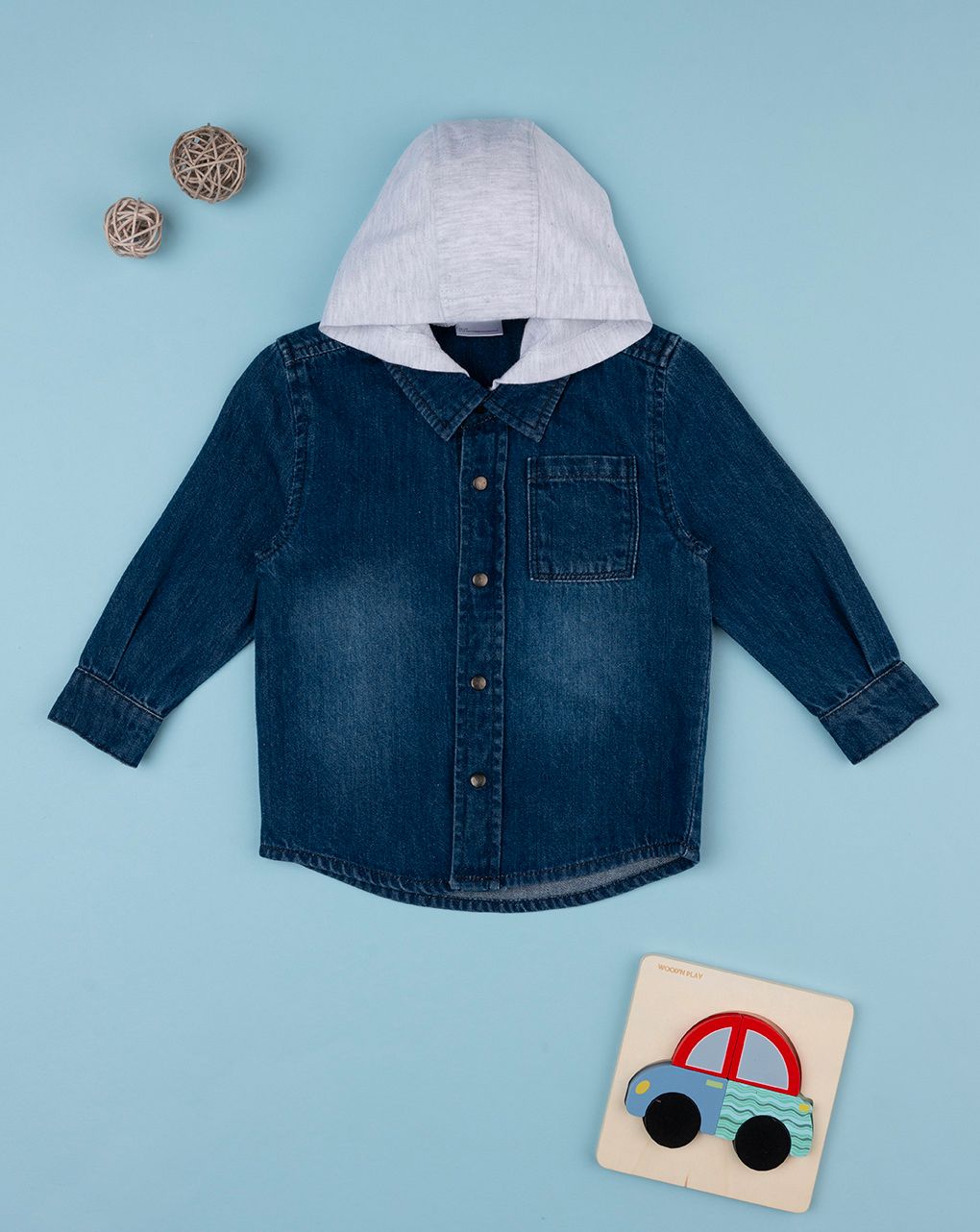 βρεφικό τζιν πουκάμισο με κουκούλα για αγόρι - Prénatal