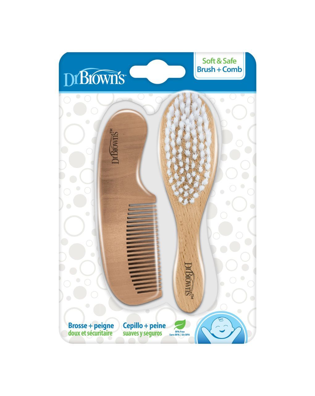 Dr. brown's ξύλινο σετ βούρτσα & χτένα μαλλιών 112.70.1hc.380 - Dr Browns