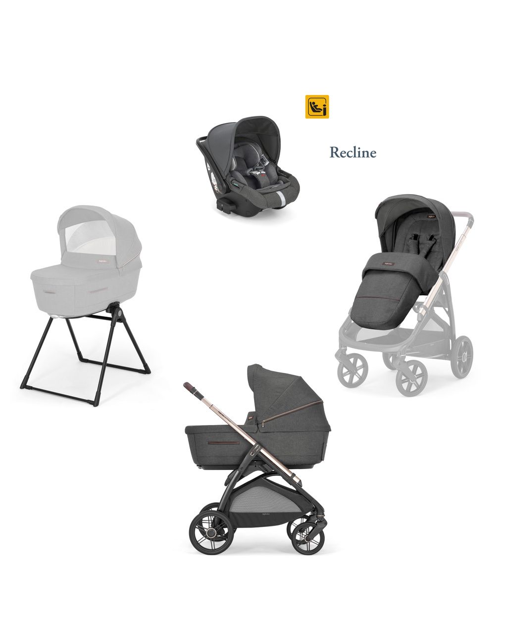 Inglesina aptica system quattro darwin infant recline σχέδιο velvet grey με σκελετό palladio black - Inglesina