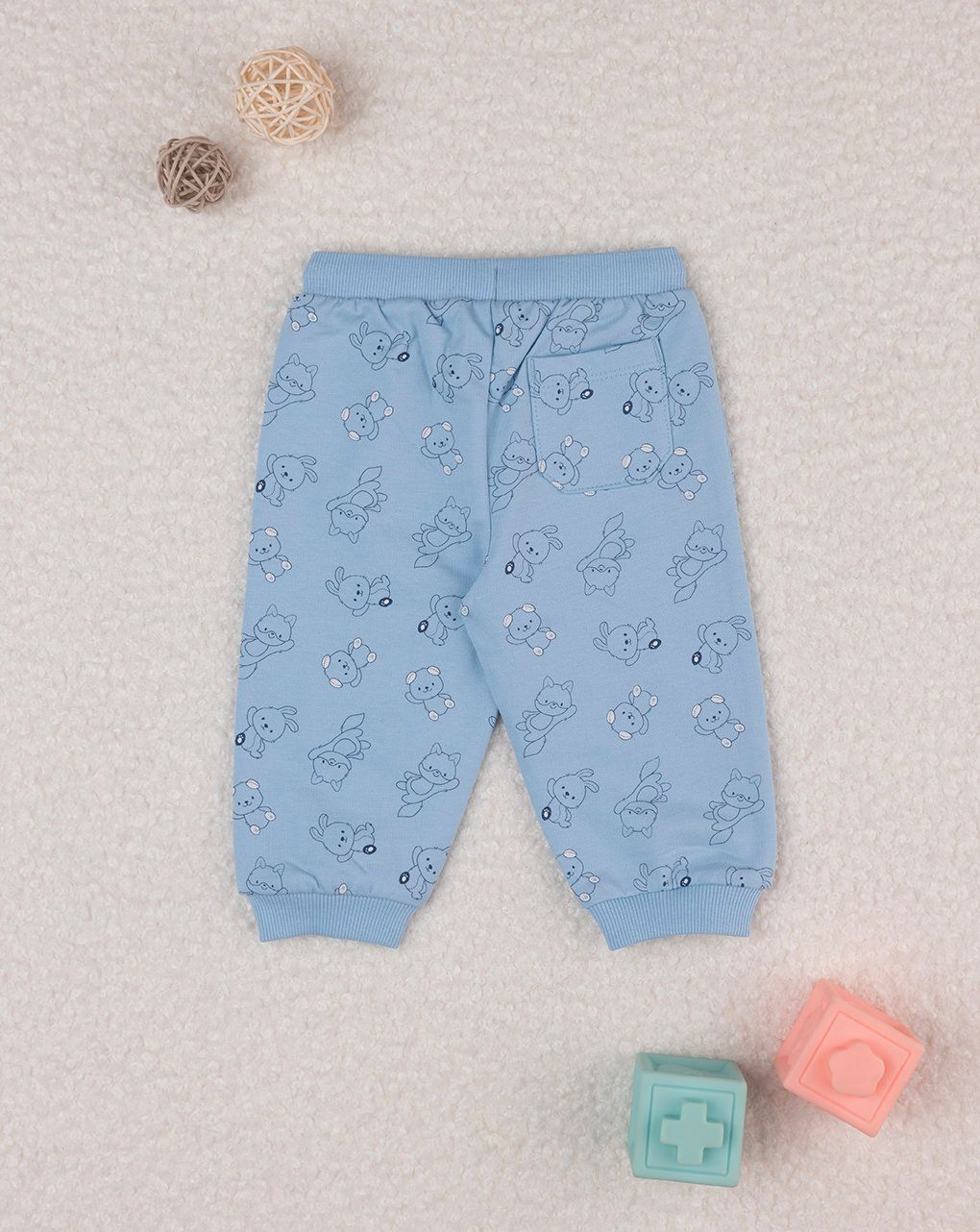 βρεφικό παντελόνι φόρμας γαλάζιο με ζωάκια για αγόρι - Prénatal