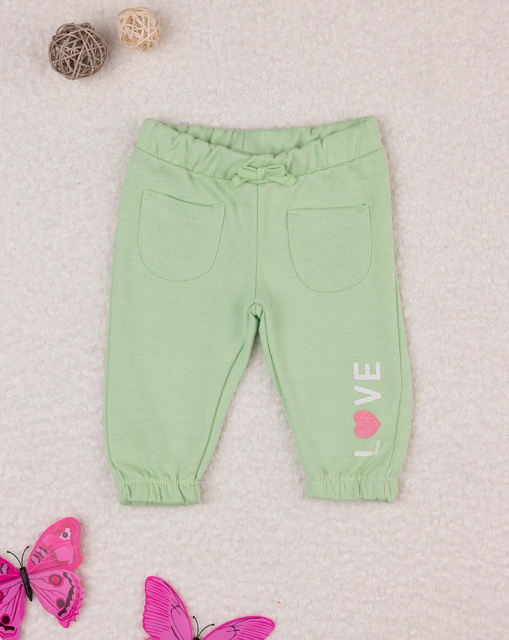 βρεφικό παντελόνι φόρμας πράσινο love για κορίτσι - Prénatal