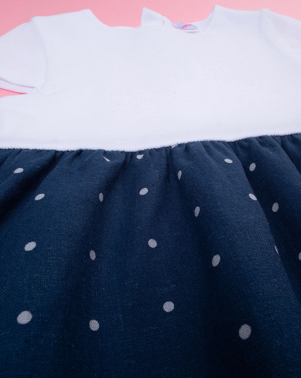 παιδικό φόρεμα λινό λευκό/μπλε πουά για κορίτσι - Prénatal