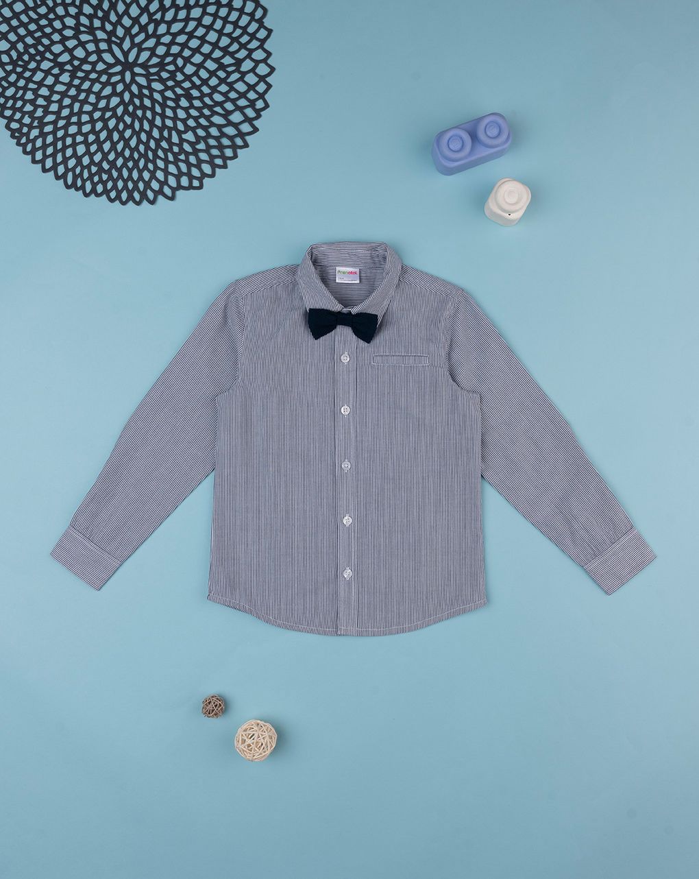 παιδικό πουκάμισο ριγέ μπλε/λευκό για αγόρι