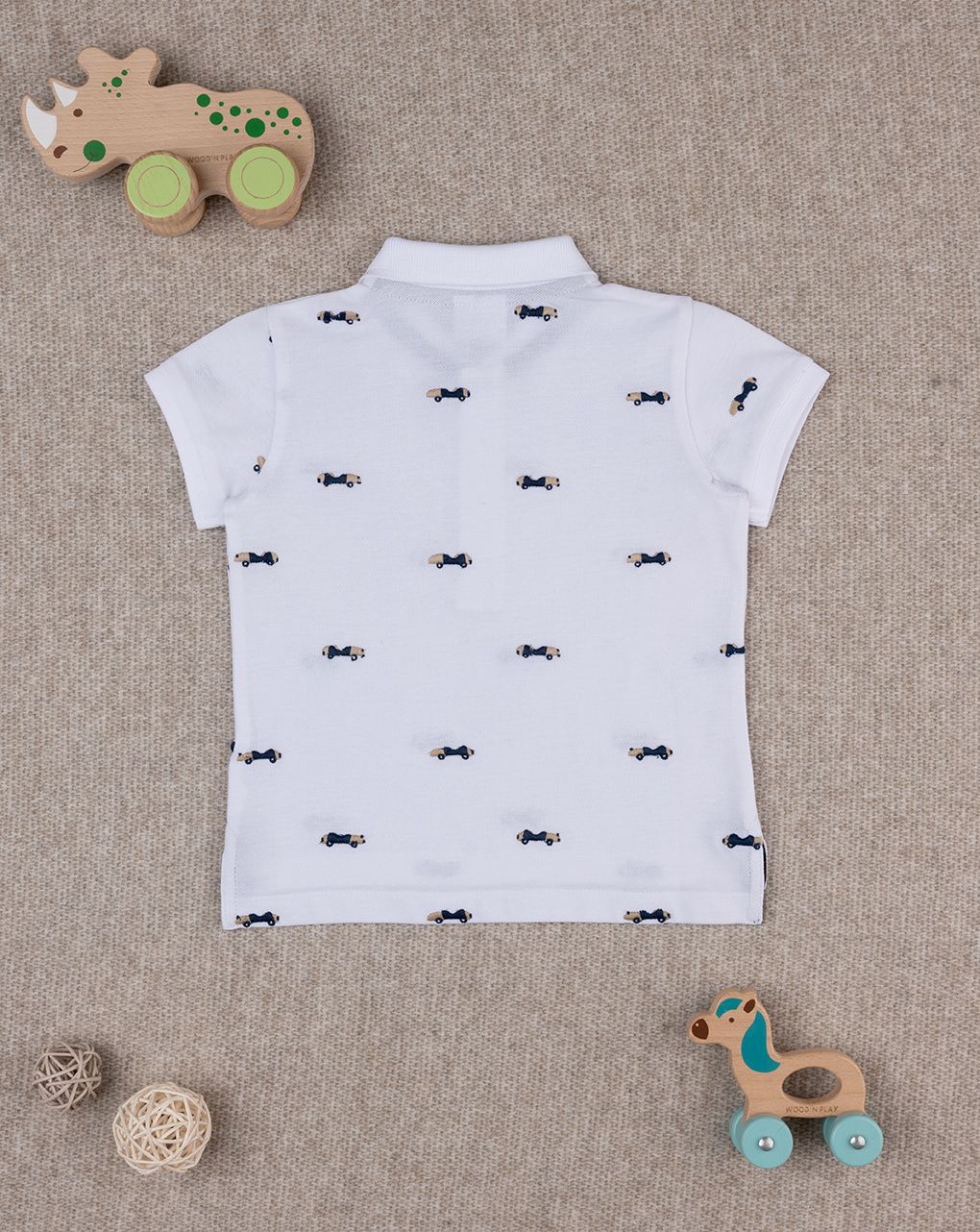 βρεφικό t-shirt πόλο πικέ λευκό με αυτοκινητάκια για αγόρι - Prénatal