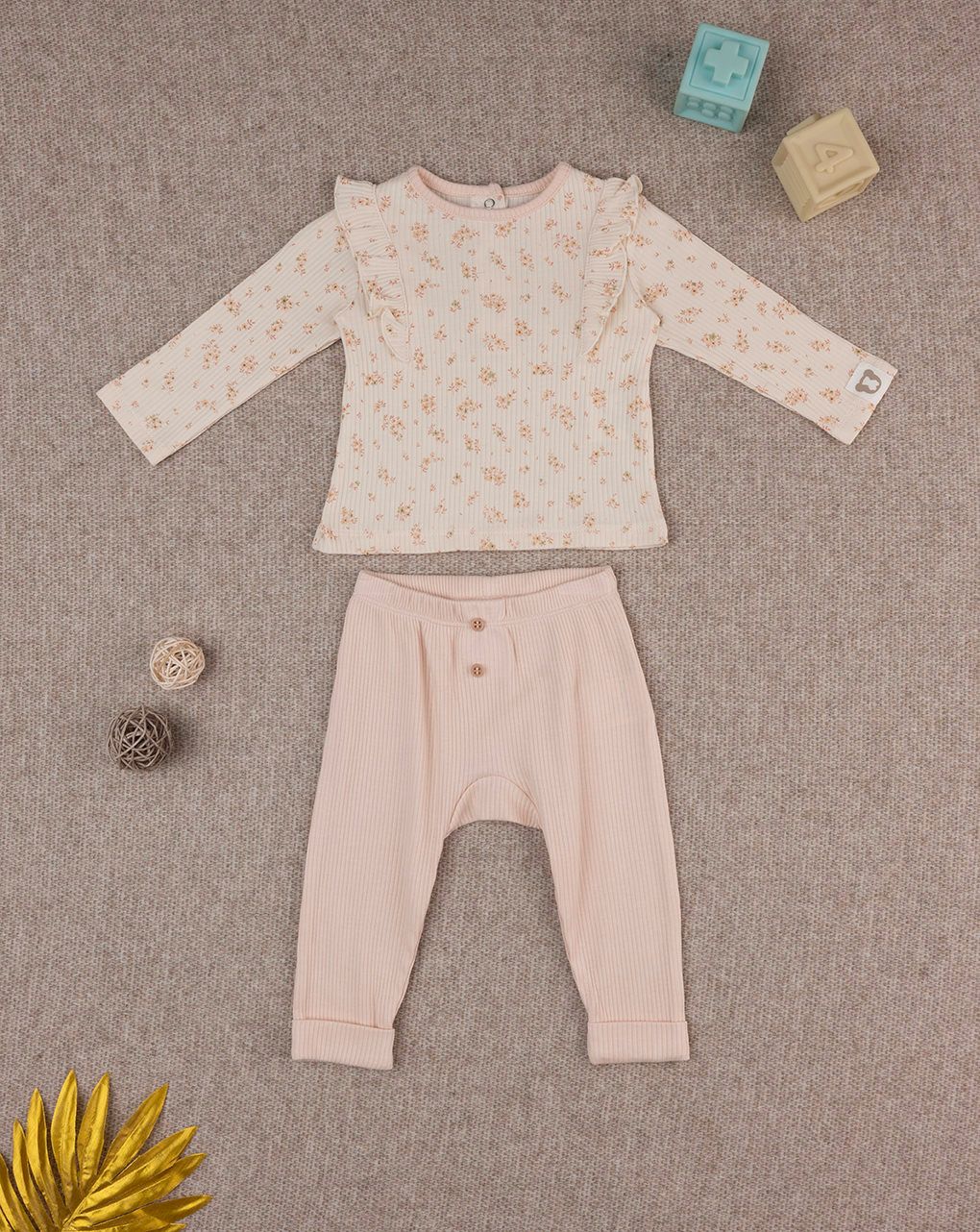 βρεφικό σετ σομόν φλοράλ ριμπ για κορίτσι - Prénatal