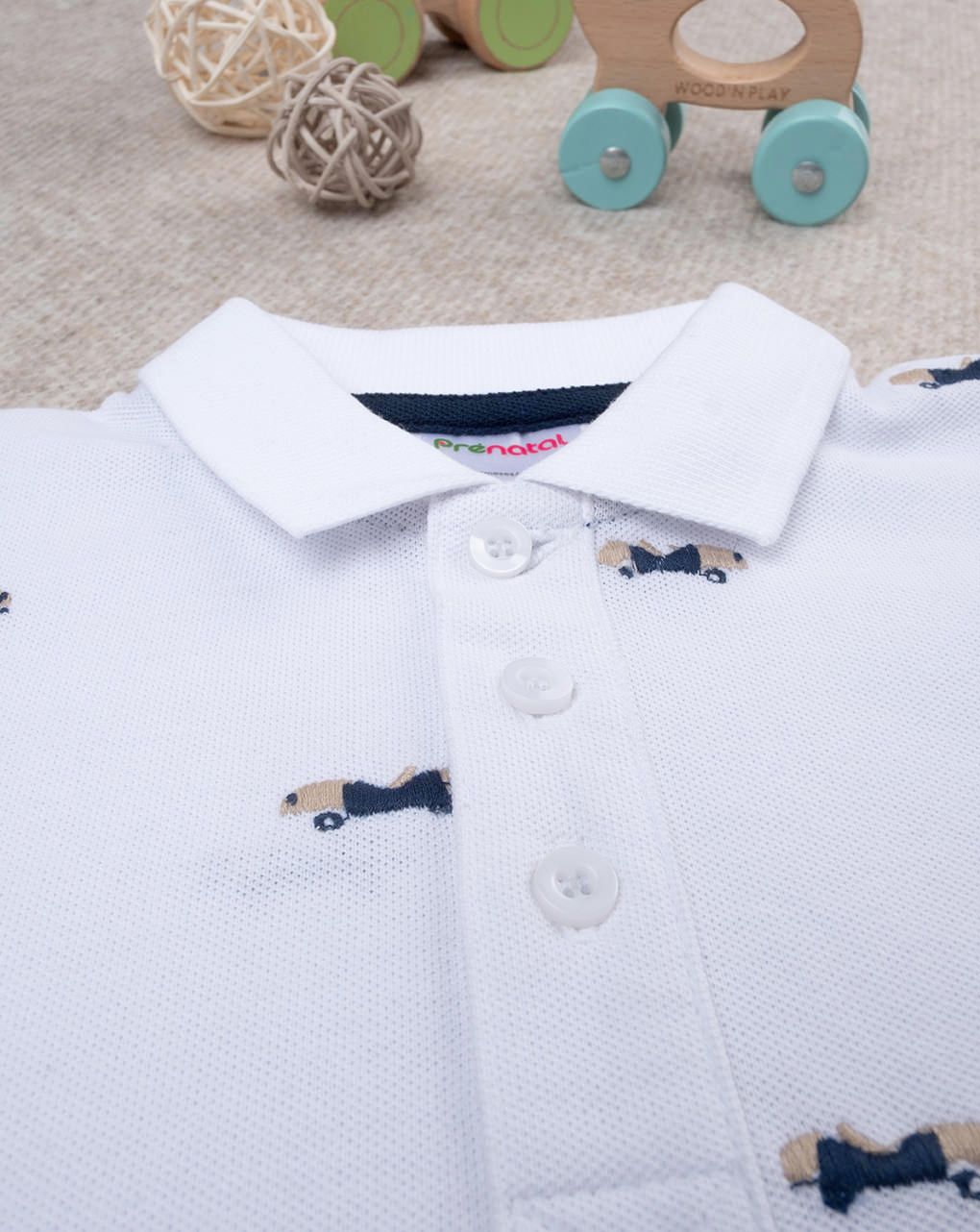 βρεφικό t-shirt πόλο πικέ λευκό με αυτοκινητάκια για αγόρι - Prénatal