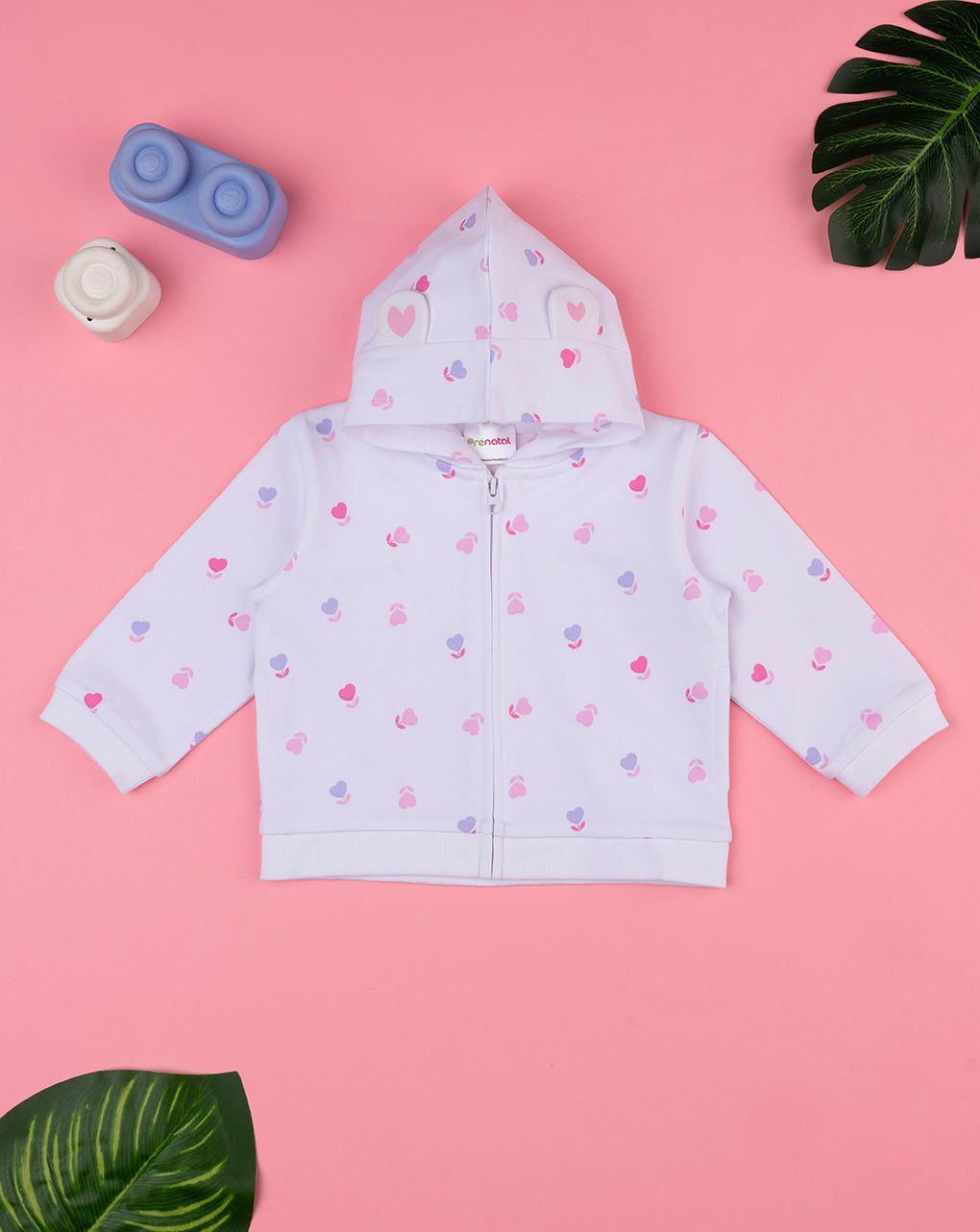 βρεφική ζακέτα λευκή με καρδούλες για κορίτσι - Prénatal