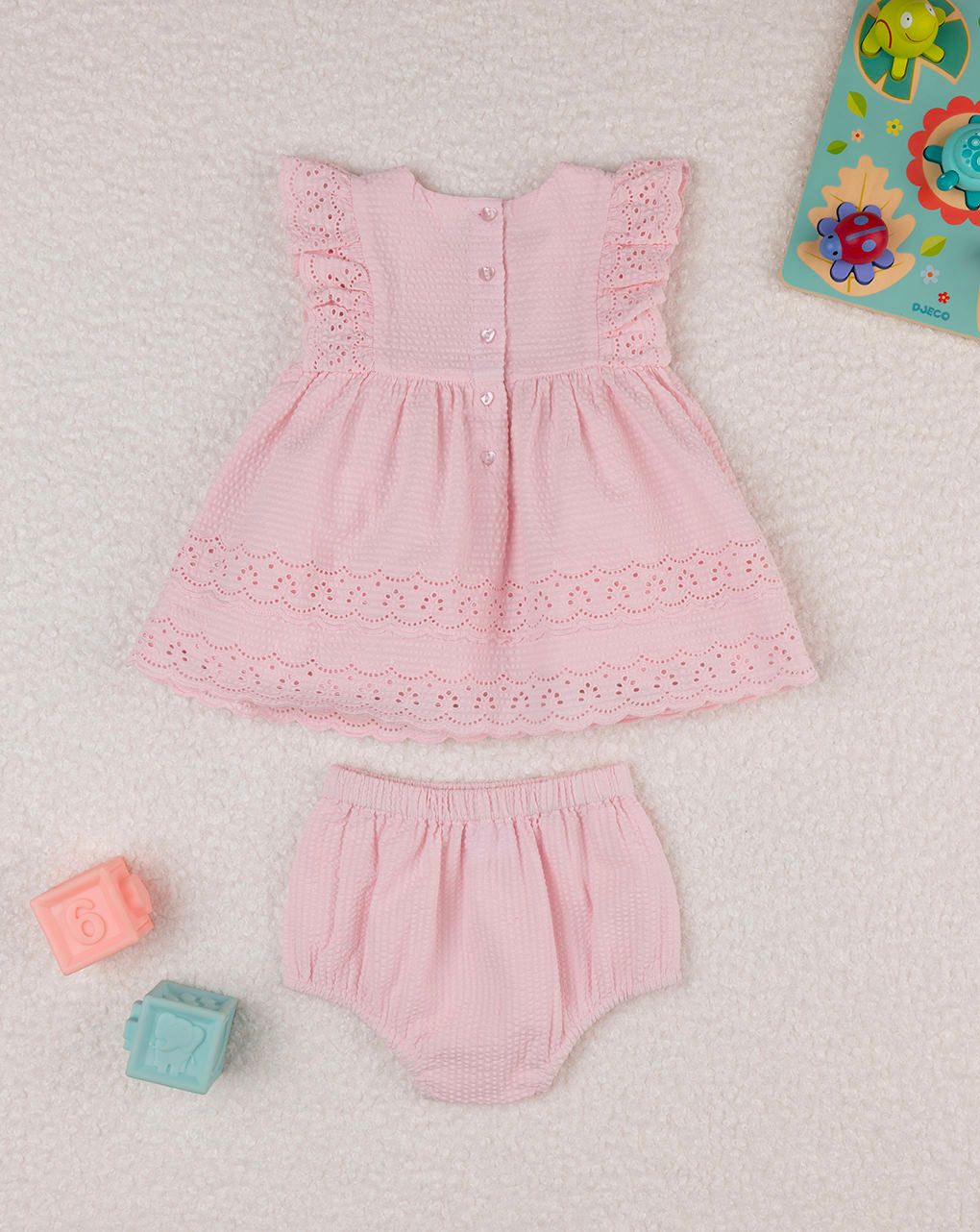 βρεφικό φόρεμα ροζ δαντέλα sangallo elegant για κορίτσι - Prénatal