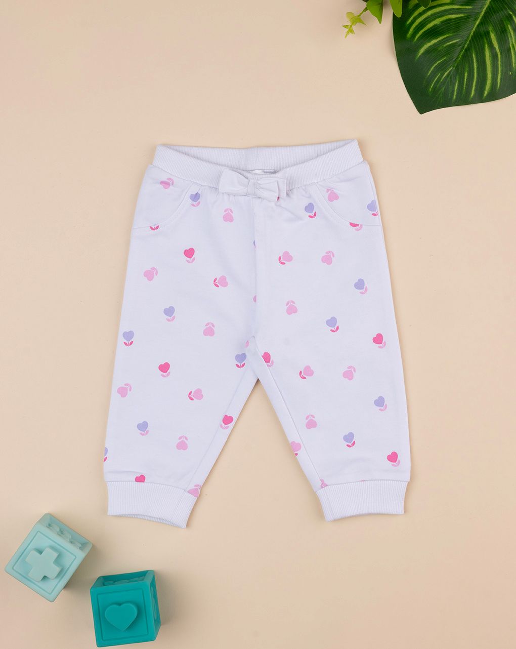 βρεφικό παντελόνι φόρμας λευκό με καρδούλες για κορίτσι - Prénatal