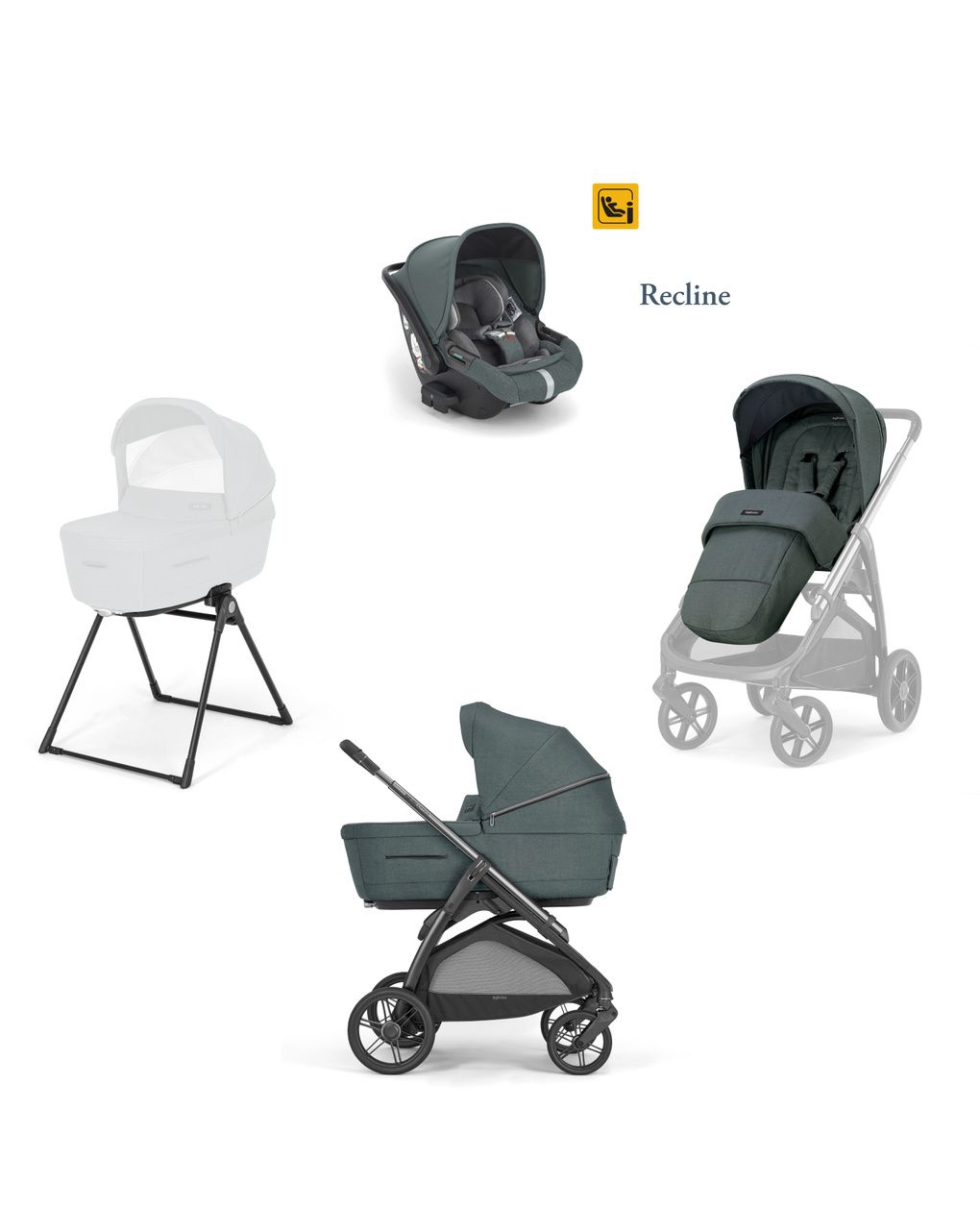 Inglesina aptica system quattro darwin infant recline σχέδιο emerald green με σκελετό litio black - Inglesina