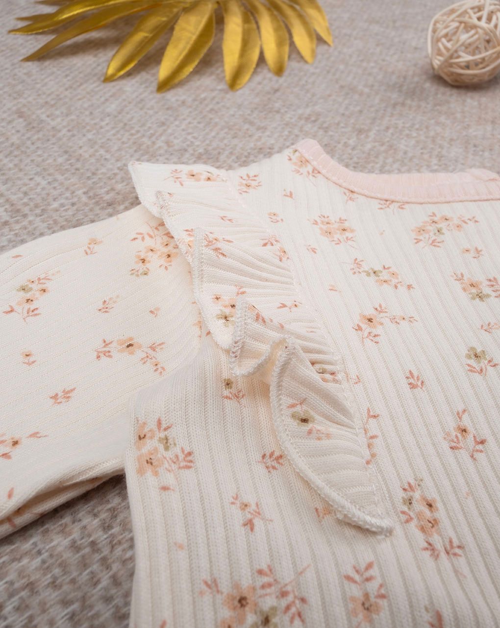 βρεφικό σετ σομόν φλοράλ ριμπ για κορίτσι - Prénatal