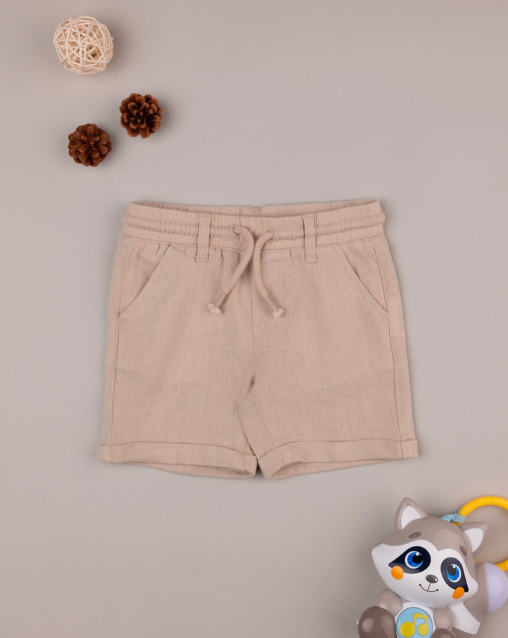 βρεφική βερμούδα λινή μπεζ για αγόρι - Prénatal
