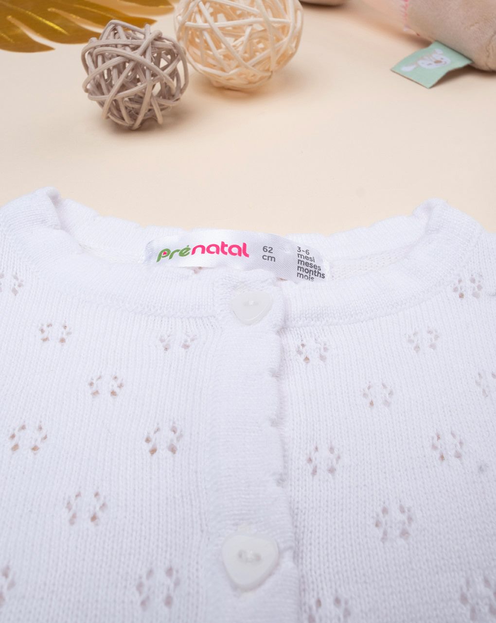 βρεφική πλεκτή ζακέτα διάτρητη λευκή για κορίτσι - Prénatal