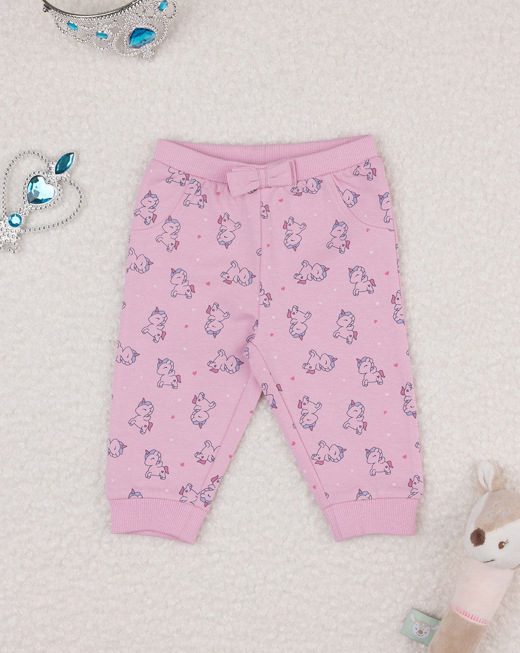 βρεφικό παντελόνι φόρμας ροζ με μονόκερους για κορίτσι