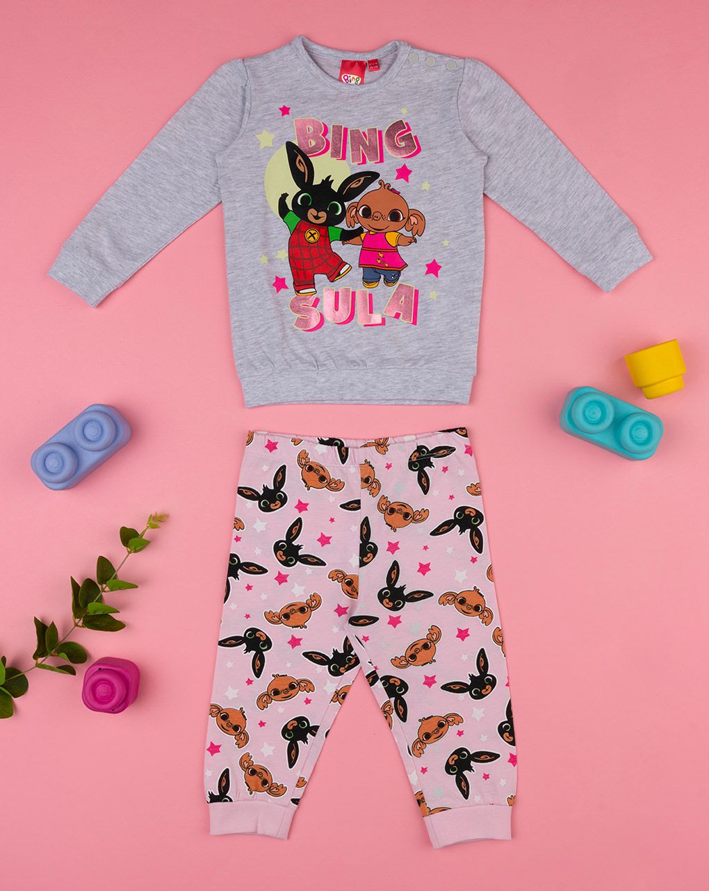 βρεφική πιτζάμα ροζ/γκρι με τον bing για κορίτσι
