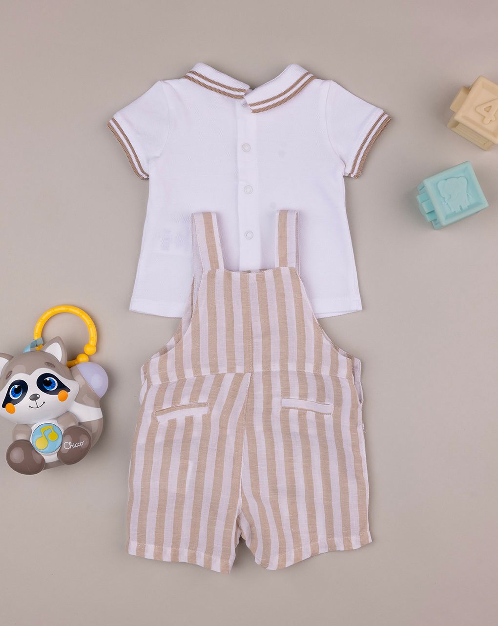 βρεφικό σετ t-shirt και σαλοπέτα λευκό/μπεζ για αγόρι - Prénatal