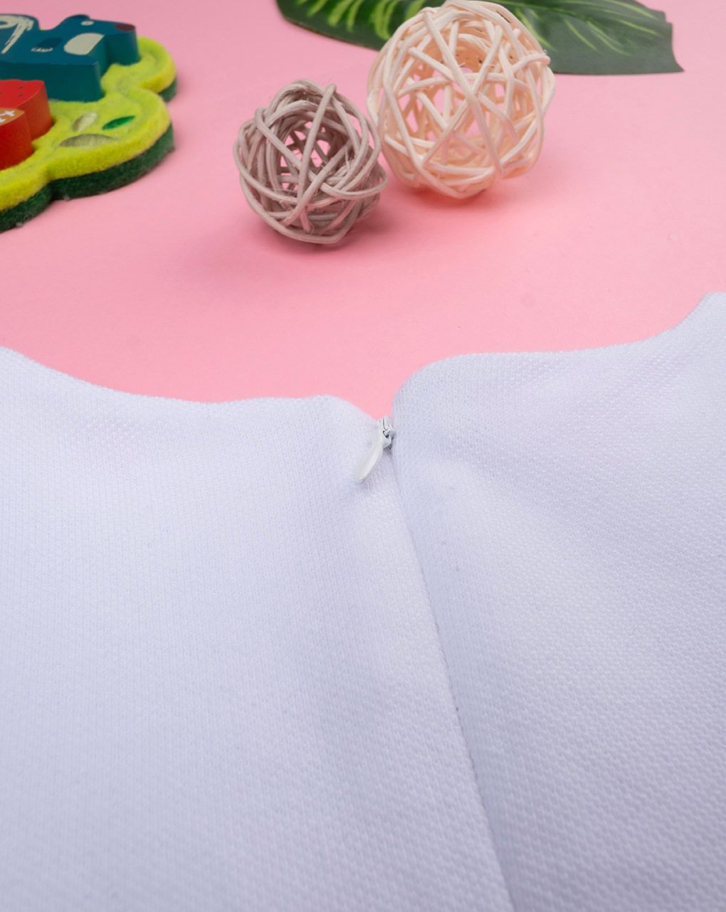 παιδικό φόρεμα λινό λευκό/μπλε πουά για κορίτσι - Prénatal