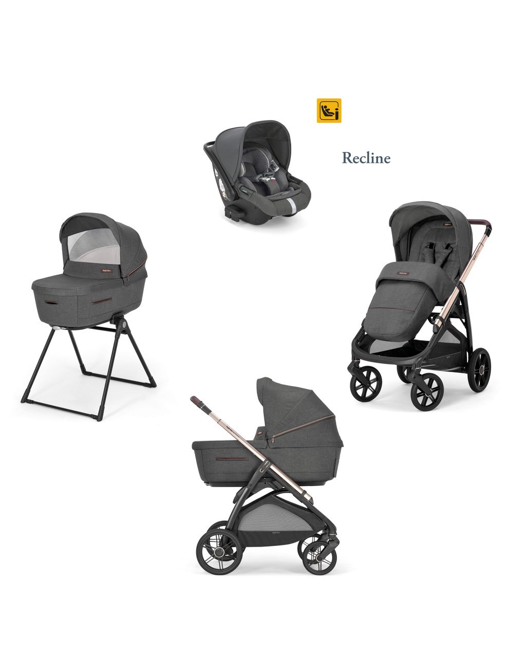 Inglesina aptica system quattro darwin infant recline σχέδιο velvet grey με σκελετό palladio black