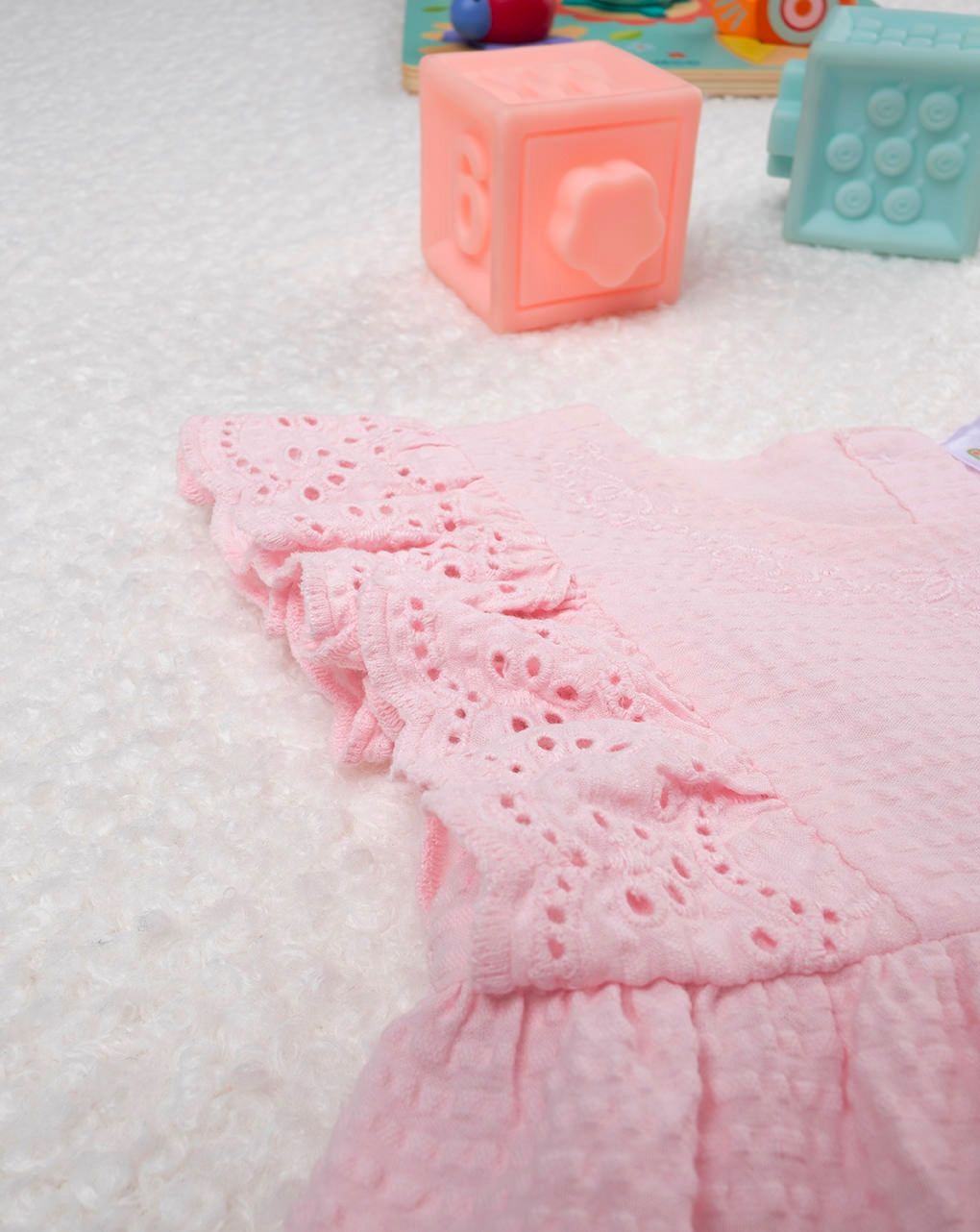 βρεφικό φόρεμα ροζ δαντέλα sangallo elegant για κορίτσι - Prénatal