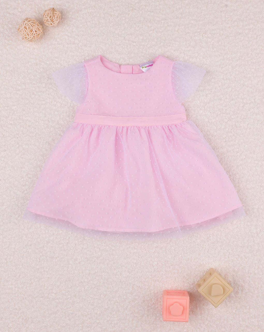 βρεφικό φόρεμα ροζ τούλι πουά elegant για κορίτσι - Prénatal