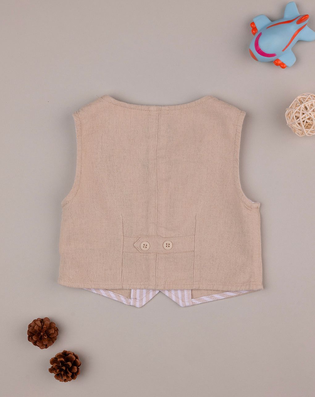 βρεφικό γιλέκο λινό μπεζ mini car για αγόρι - Prénatal