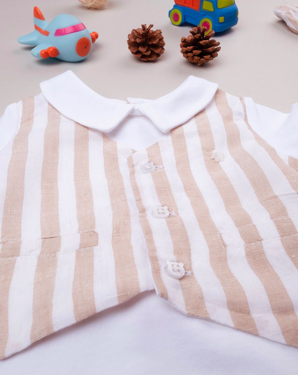 βρεφικό σετ κορμάκι και σορτσάκι μπεζ/λευκό για αγόρι - Prénatal