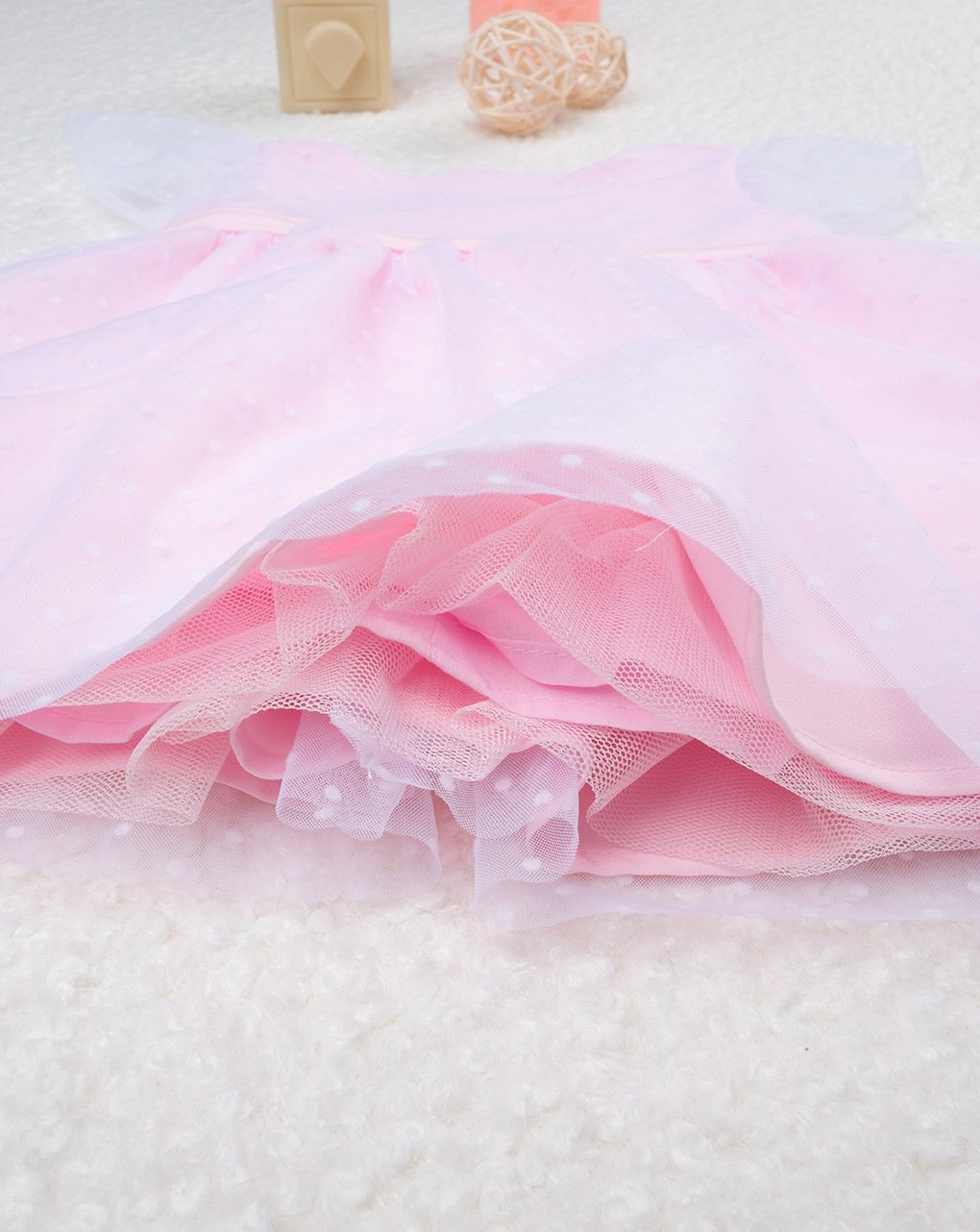 βρεφικό φόρεμα ροζ τούλι πουά elegant για κορίτσι - Prénatal