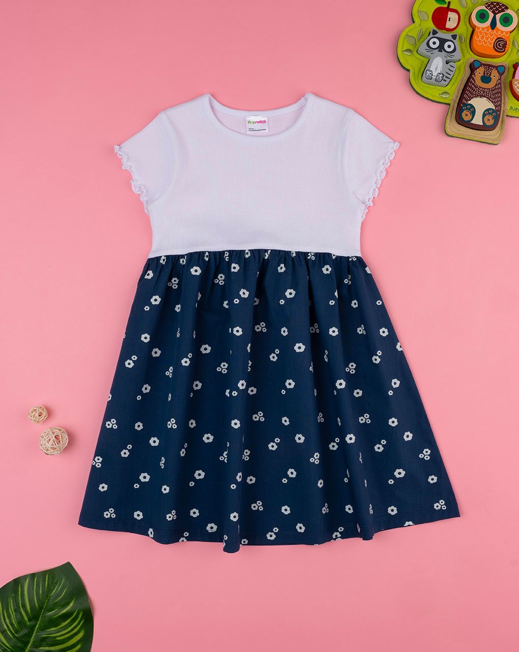 παιδικό φόρεμα λευκό/μπλε φλοράλ για κορίτσι - Prénatal