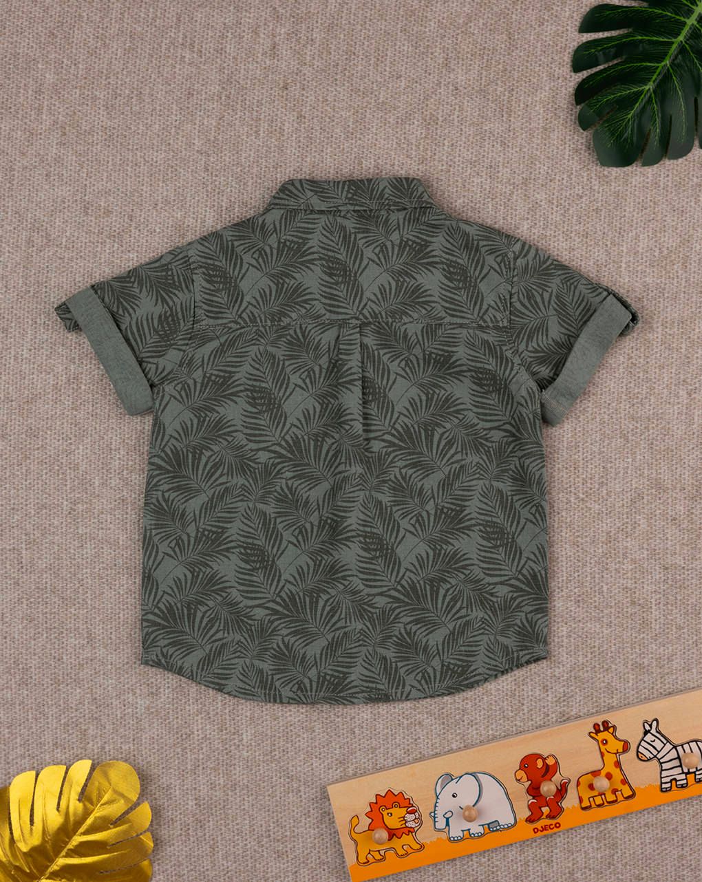 βρεφικό πουκάμισο λινό χακί με λιονταράκι για αγόρι - Prénatal