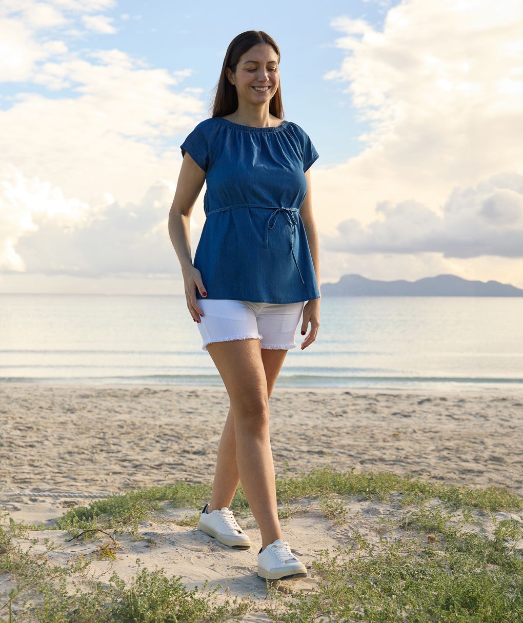 γυναικείο σορτσάκι εγκυμοσύνης λευκό denim