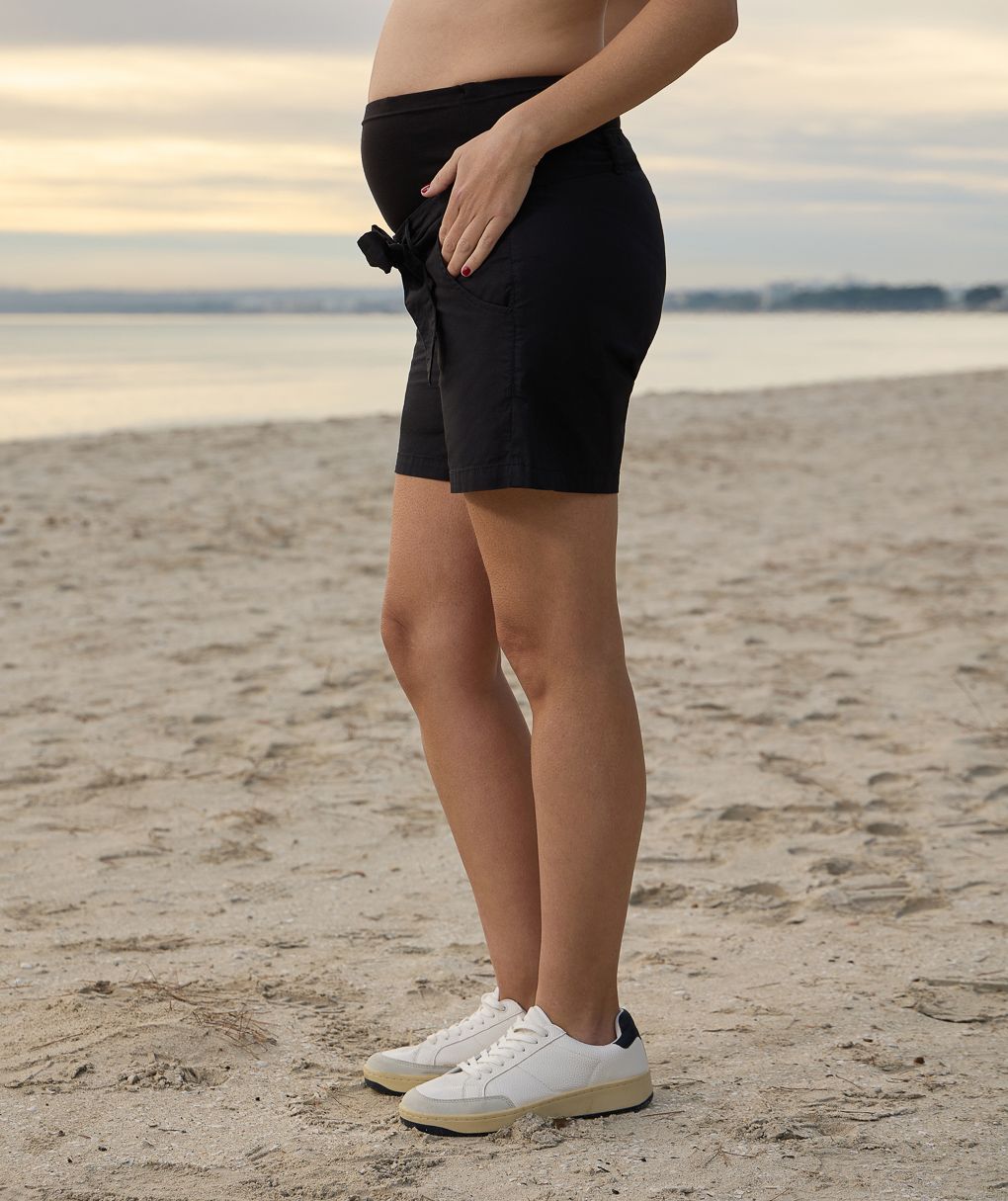 γυναικείο σορτσάκι εγκυμοσύνης μαύρο με φιογκάκι - Prénatal