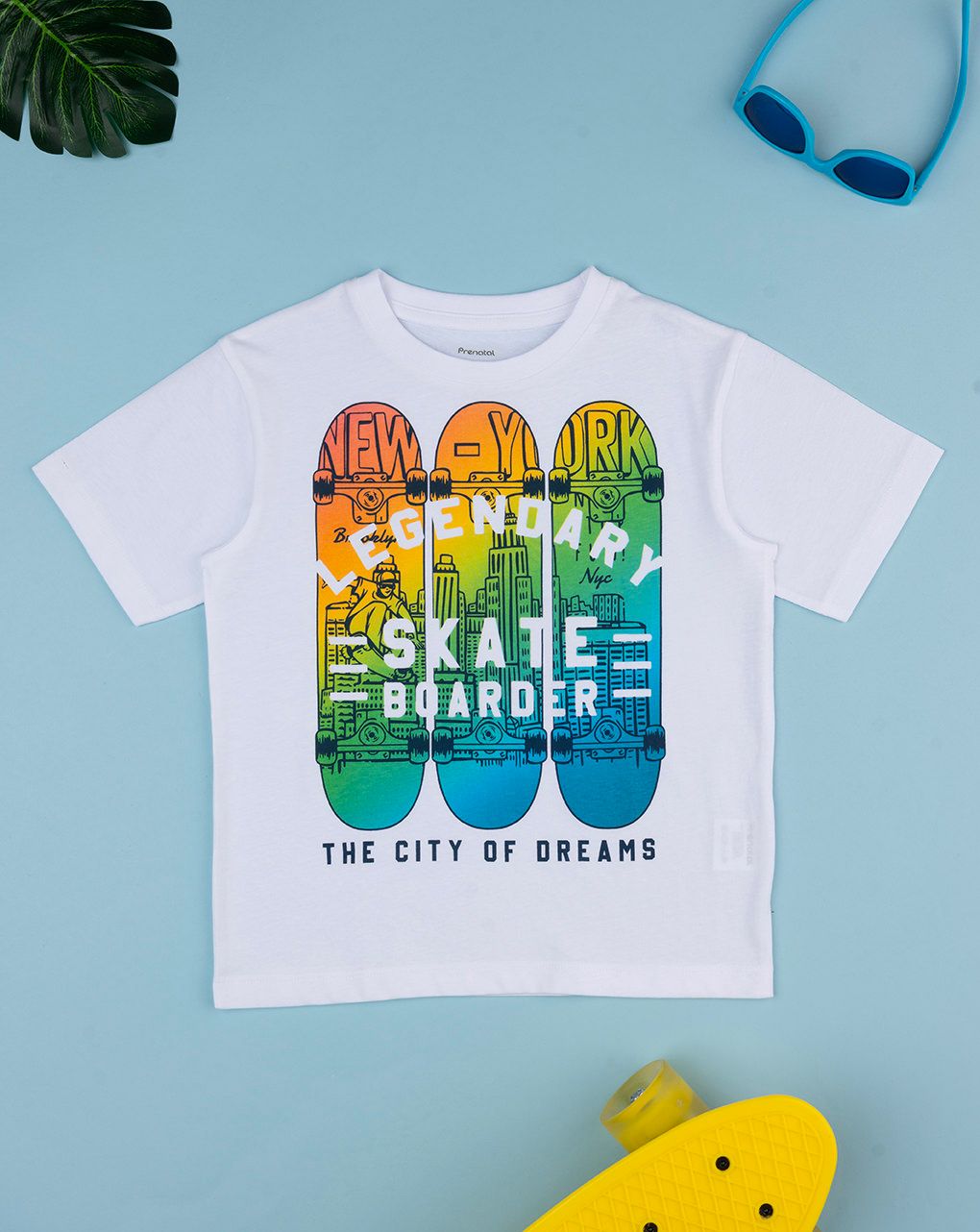 παιδικό t-shirt λευκό skateboarder για αγόρι - Prénatal