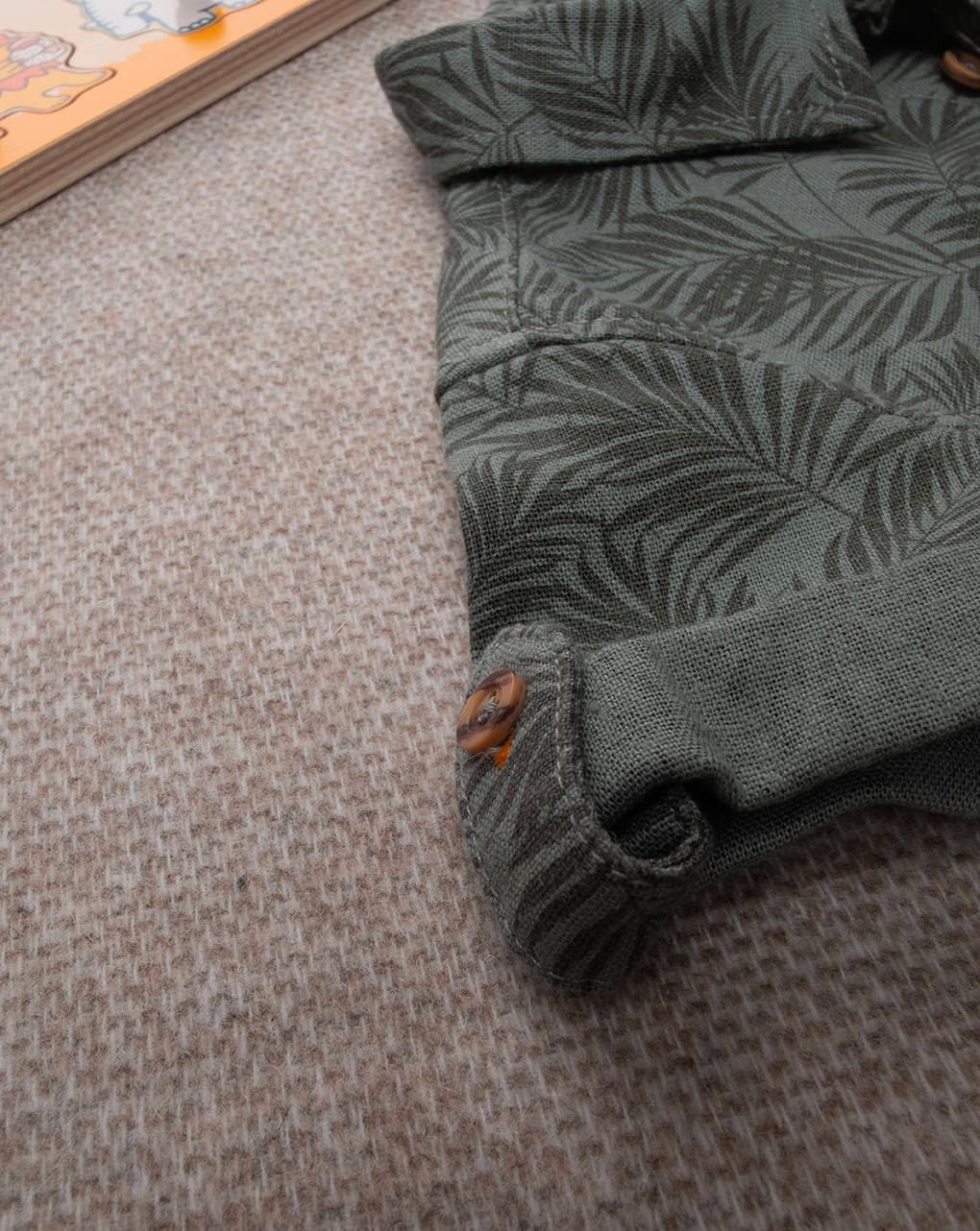 βρεφικό πουκάμισο λινό χακί με λιονταράκι για αγόρι - Prénatal