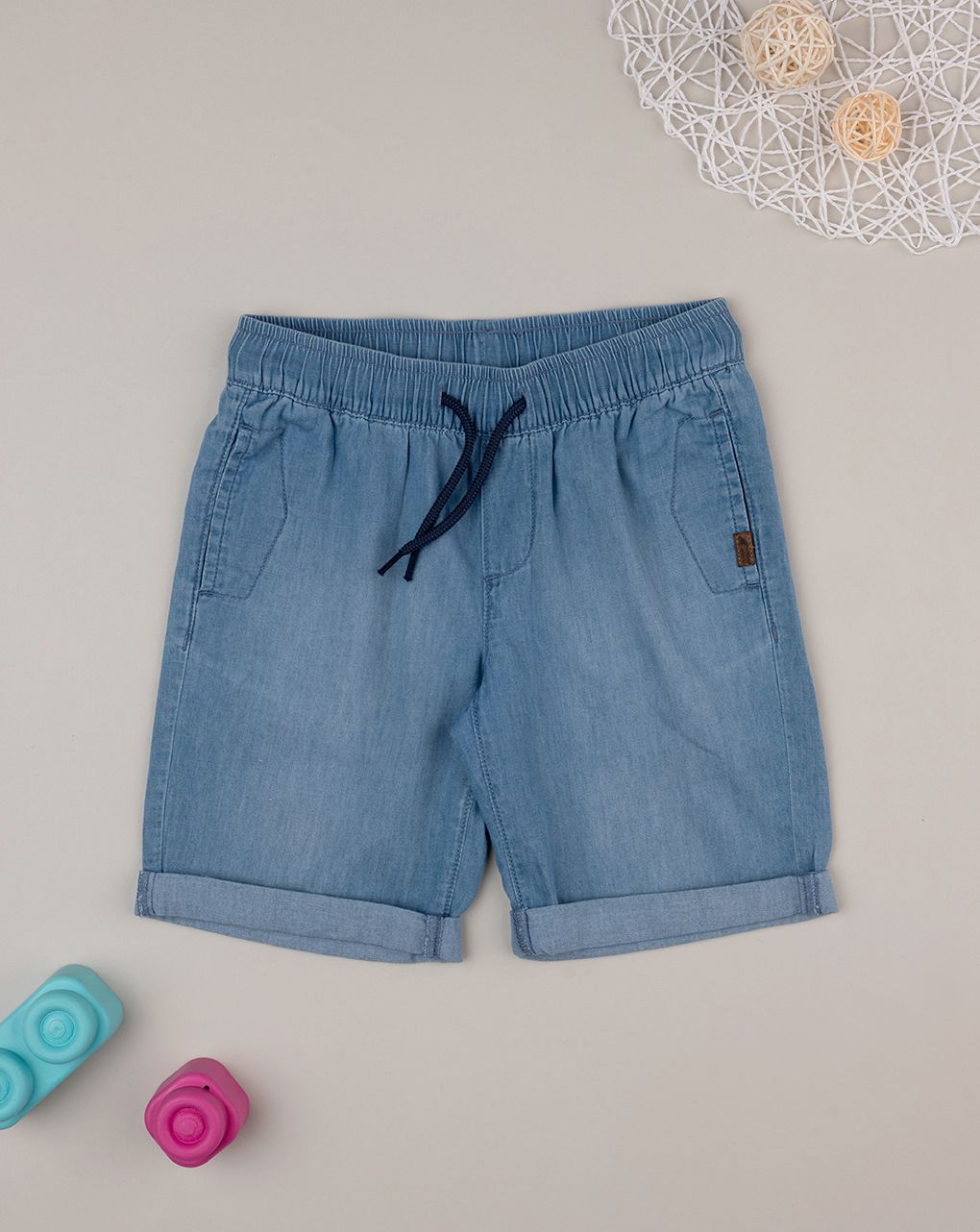 παιδική τζιν βερμούδα μπλε ανοιχτό chambray για αγόρι - Prénatal