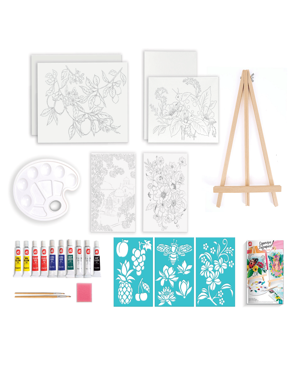 As company εργαστήριο ζωγραφικής ακρυλικά χρώματα σετ ζωγραφικής με ξύλινο καβαλέτο 1038-11026 - AS Company