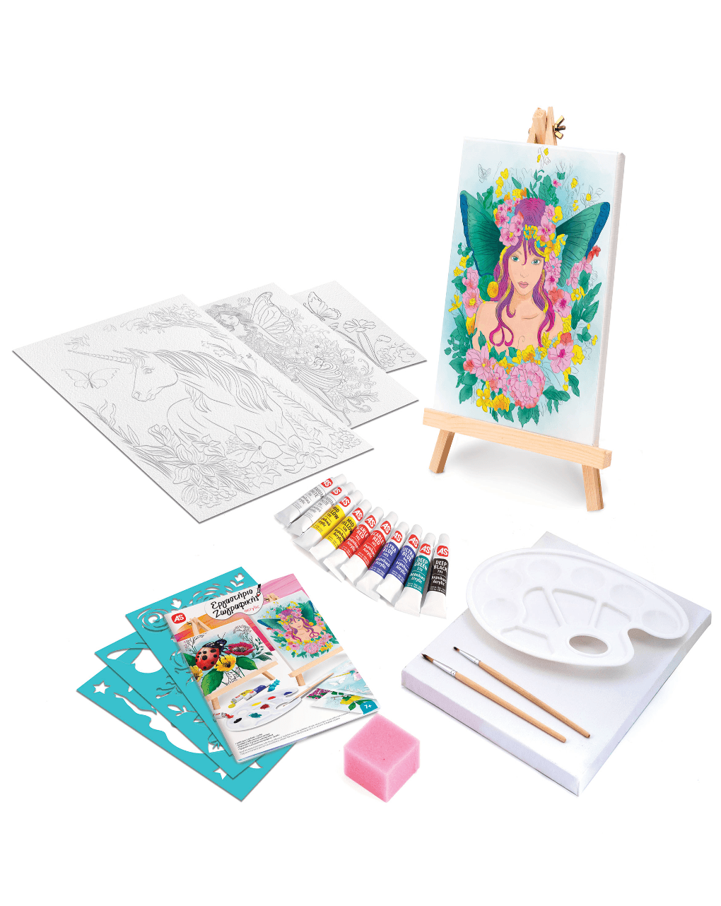 As company εργαστήριο ζωγραφικής ακρυλικά χρώματα σετ ζωγραφικής με ξύλινο καβαλέτο 1038-11026 - AS Company