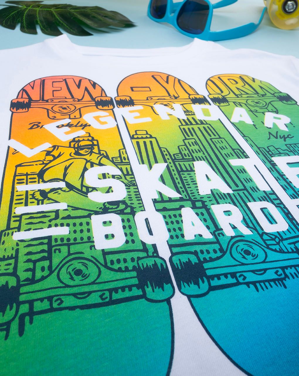 παιδικό t-shirt λευκό skateboarder για αγόρι - Prénatal