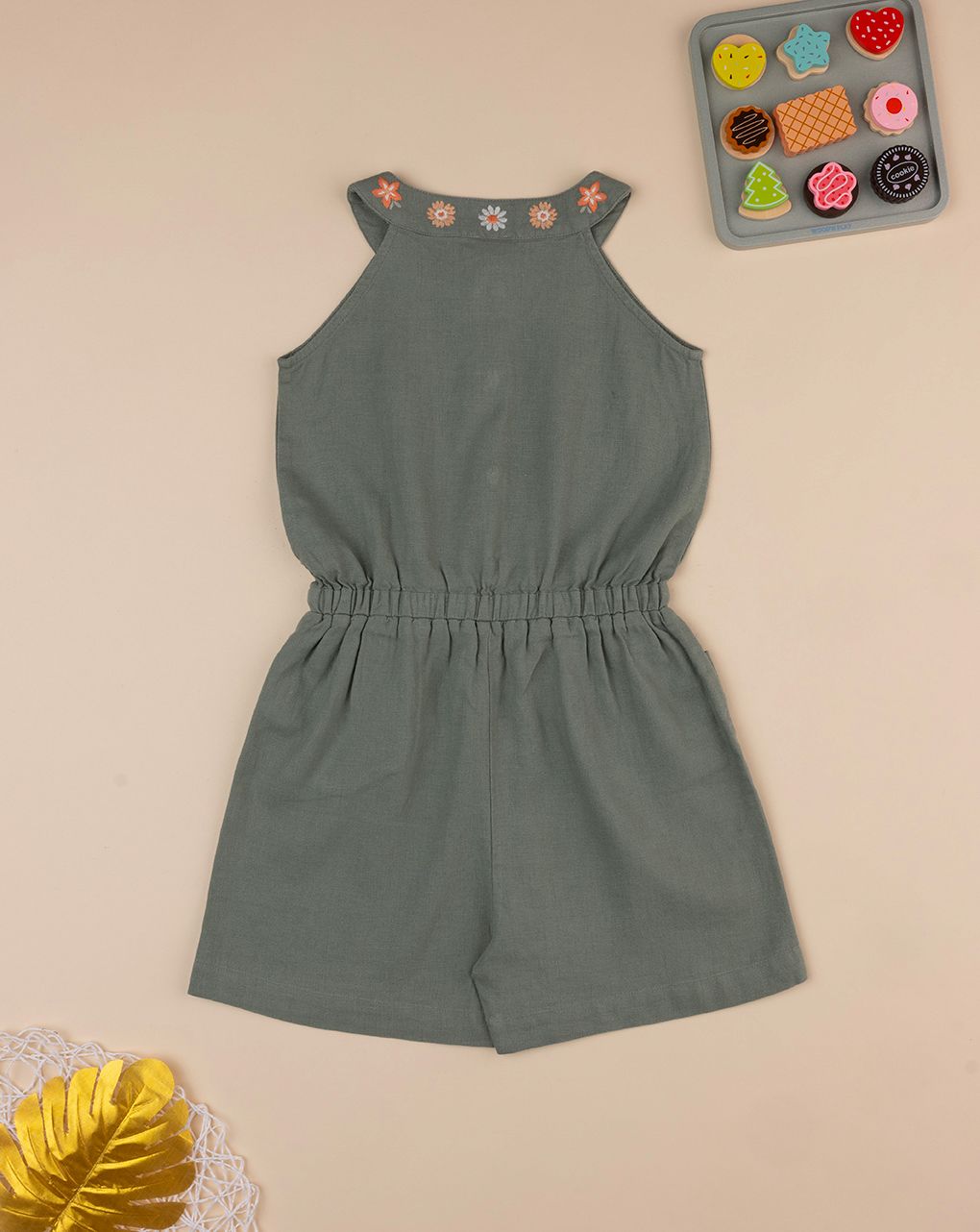 παιδική ολόσωμη φόρμα χακί με λουλούδια για κορίτσι - Prénatal