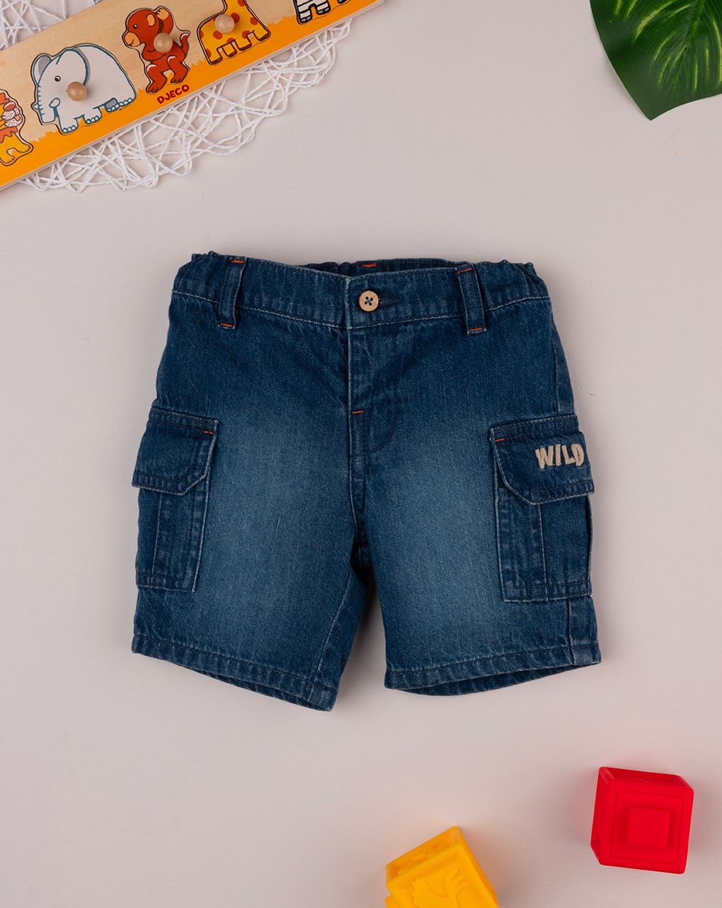βρεφική τζιν βερμούδα μπλε safari για αγόρι - Prénatal